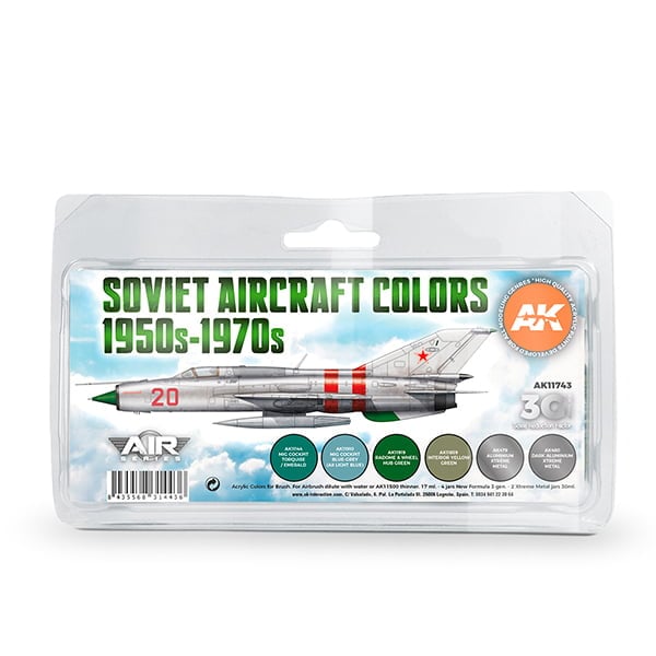 AK Interactive Acrylic 3rd Gen Air Soviet Aircraft Colors 1950s-1970s Paint Set 11743