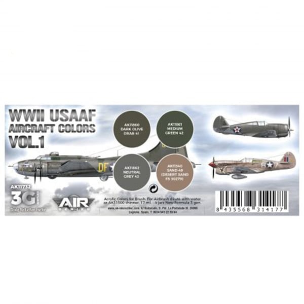 AK Interactive Acrylic 3rd Gen Air WWII USAAF Aircraft Colors Volume 1 Paint Set 11732