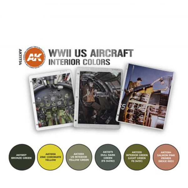 AK Interactive Acrylic 3rd Gen Air WWII US Aircraft Interior Colors Paint Set 11734