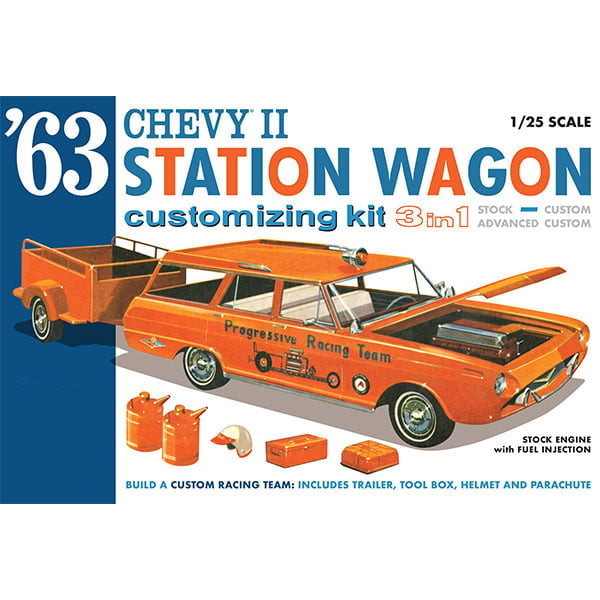 AMT 1963 Chevy II Station Wagon with Trailer 1:25 Scale 1201