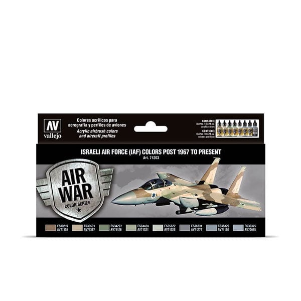 Vallejo Israeli Air Force IAF Colrs Post 1967 to Present Paint Set of 8 71203
