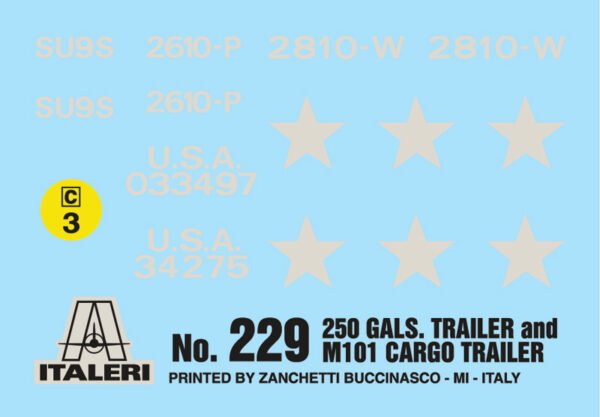Italeri 250 gallon Tank Trailer and M101 Cargo Trailer 1:35 Scale 229
