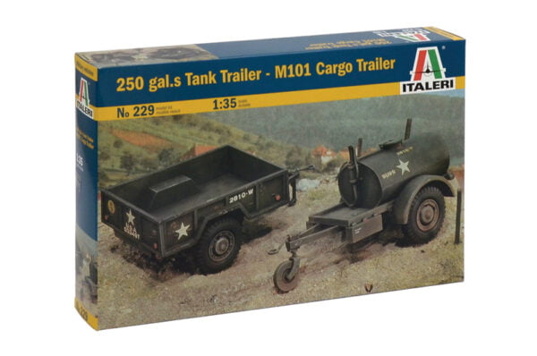 Italeri 250 gallon Tank Trailer and M101 Cargo Trailer 1:35 Scale 229