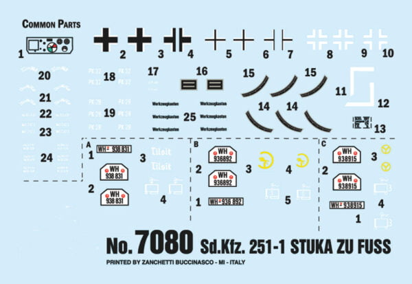 Italeri Sd. Kfz. 251/1 Wurfrahmen 40 Stuka zu Fuss with 3 Figures 1:72 Scale 7080