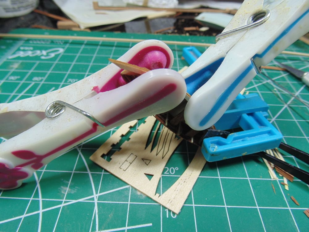 Clothes Pins and Clamp Above Parts Frame