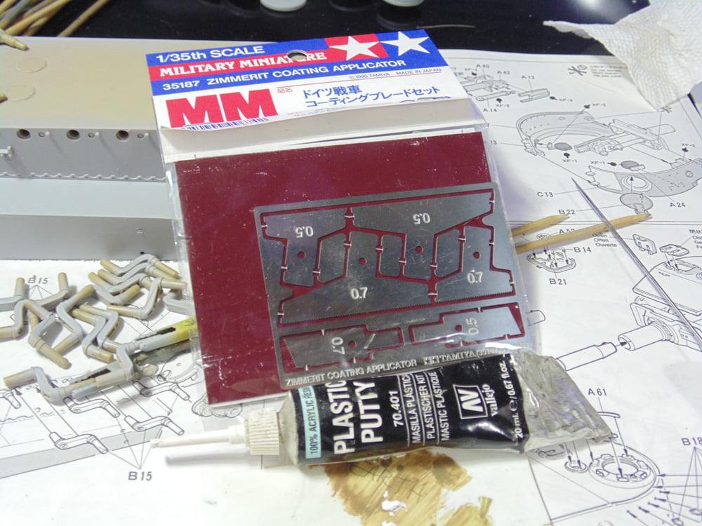 Tamiya Zimmerit tools and Vallejo filler