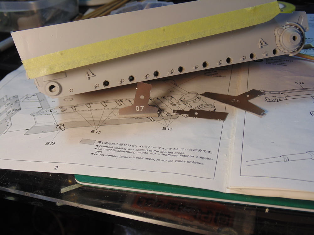 Mr Hobby tape on the side of the primed hull