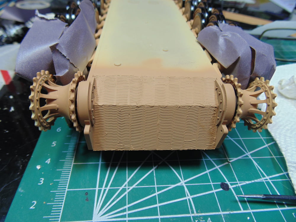 Finished paint on the front lower hull platesFinished paint on the front lower hull plates