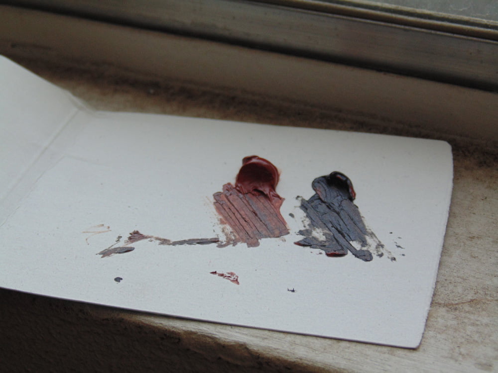 Black and light rust oil on cardstock