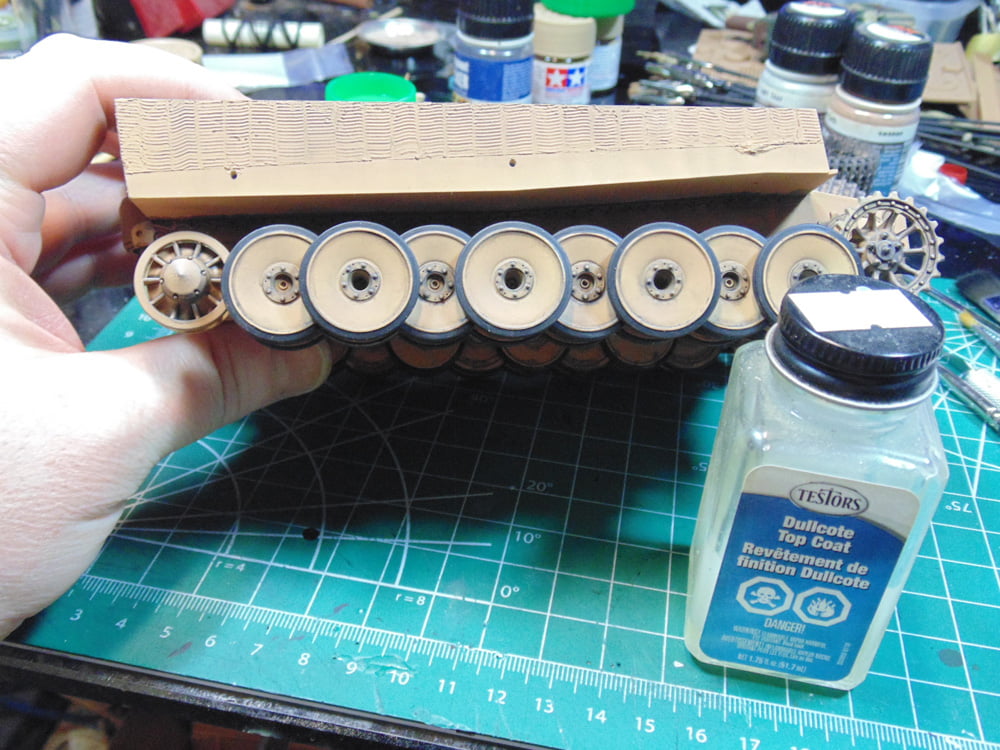 Right side of lower hull with a jar of Testors dull coat 1160X