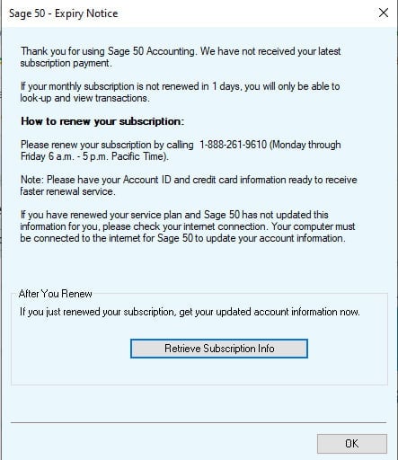 Sage Expiry Notice
