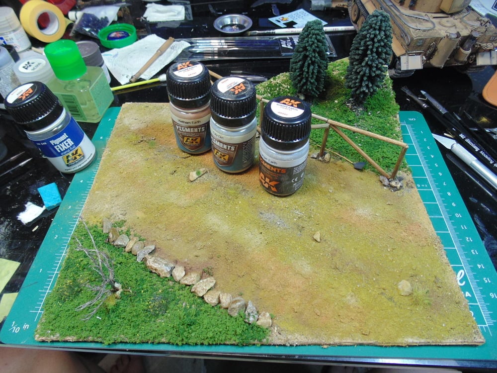 AK pigment jars on diorama road