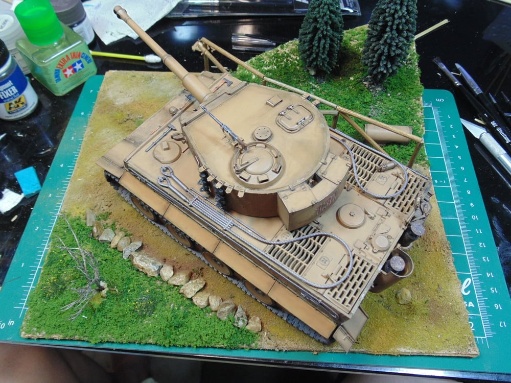 Upper left aft view of model on diorama