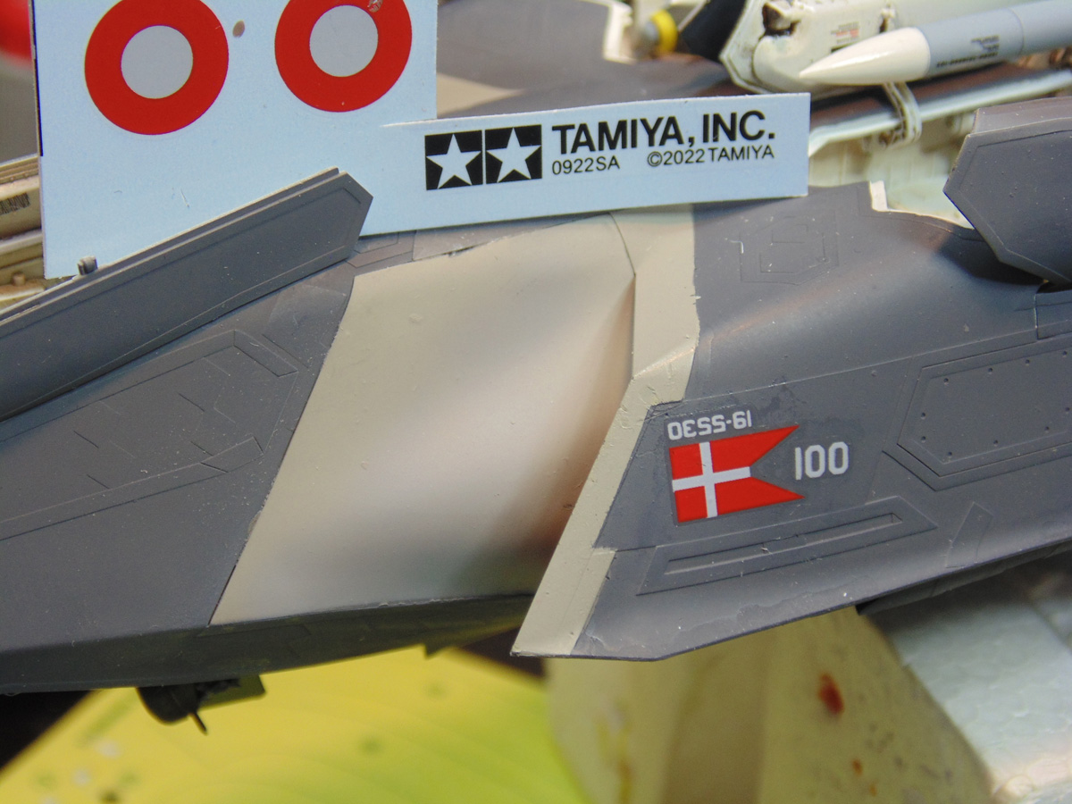 Tamiya decal sheet at the right intake part of the model