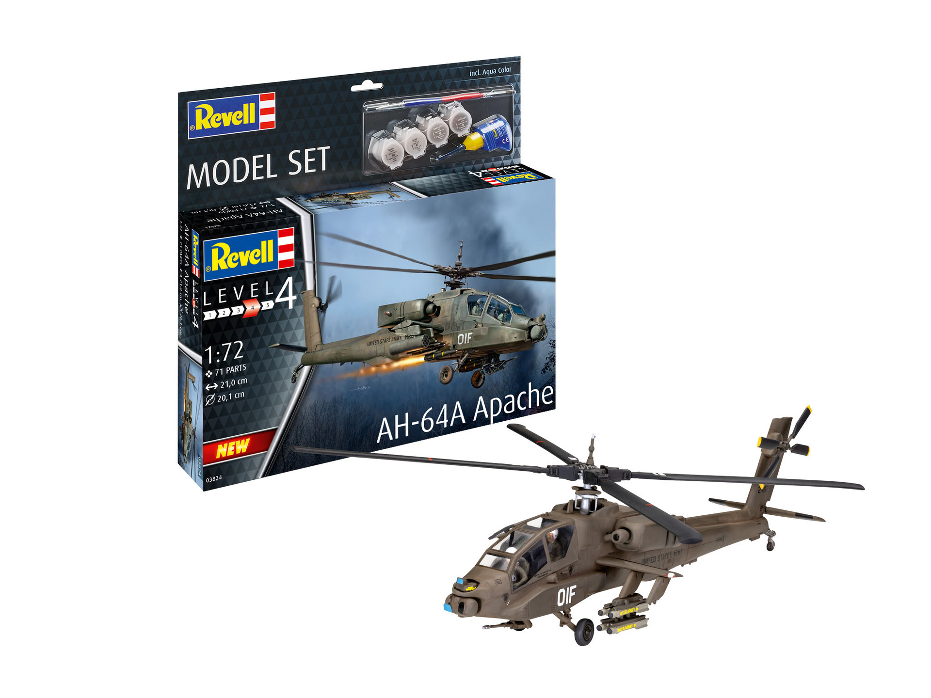 Revell AH-64A Apache Helicopter 1/72 Scale RVG 63824 Model Set