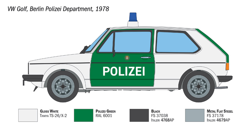 Italeri VW Golf Polizei Model with Rubber Tires 1/24 Scale 3666