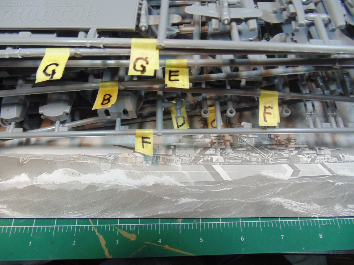Yellow tape labeled sprue trees