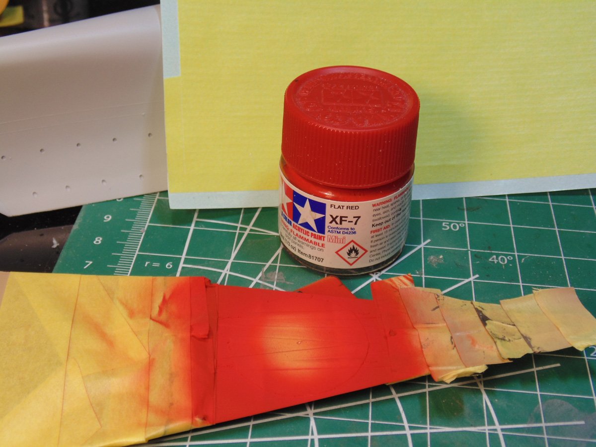 Tamiya XF-7 flat red above the sprayed area