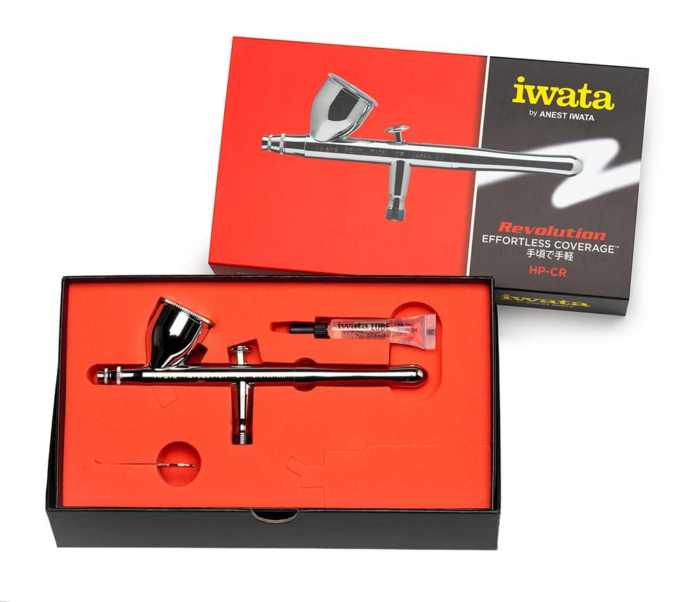Iwata Revolution HP CR Gravity Feed Dual Action Airbrush Box R4500 D2