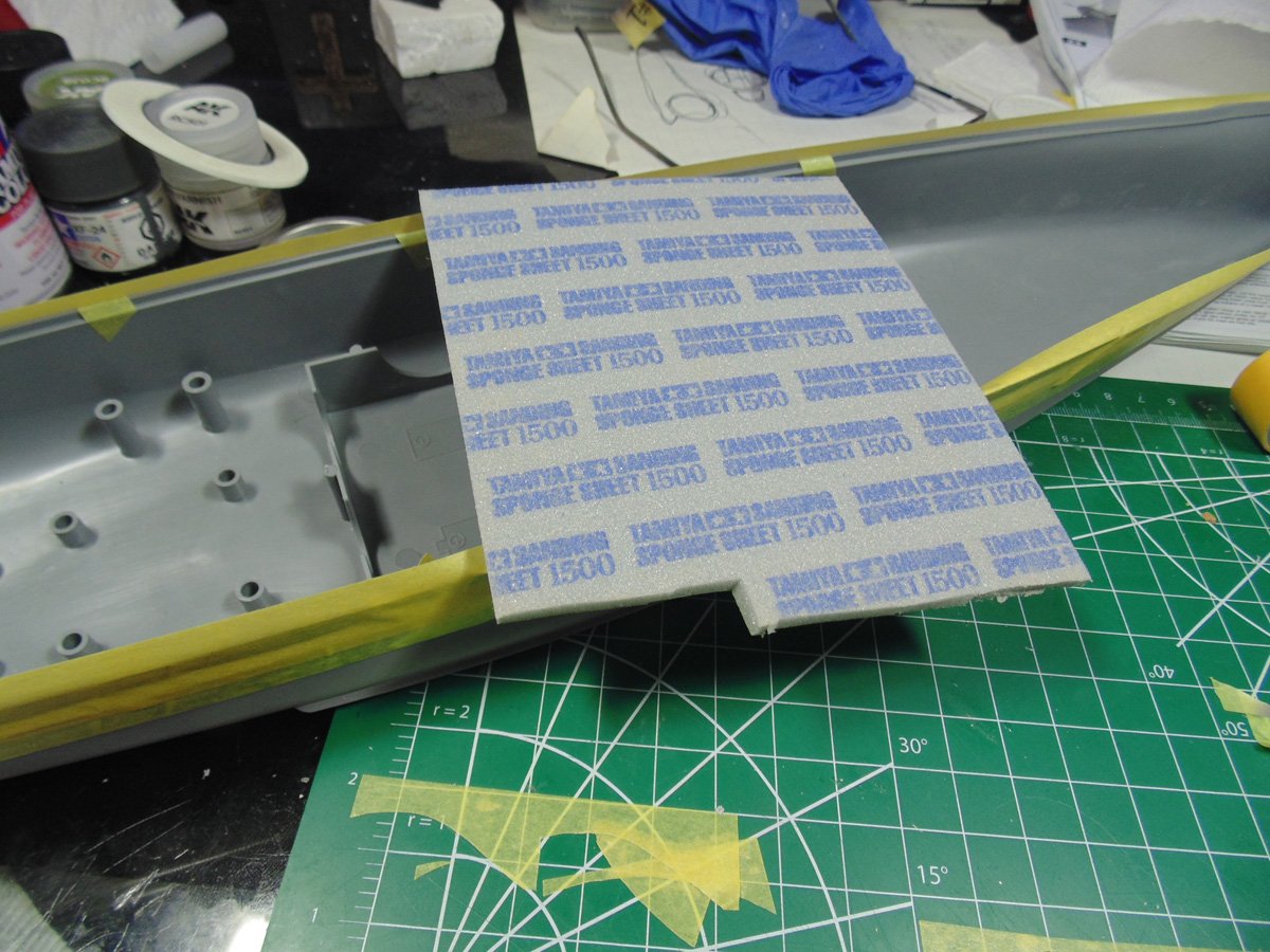 1500 grit Tamiya sanding sponge over the deck