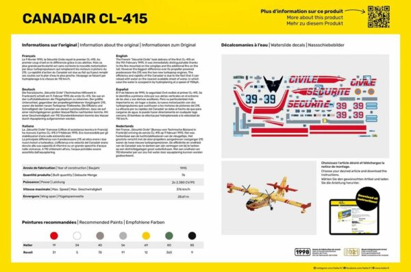 Heller Canadair CL-415 Seaplane 1/72 Scale 80370