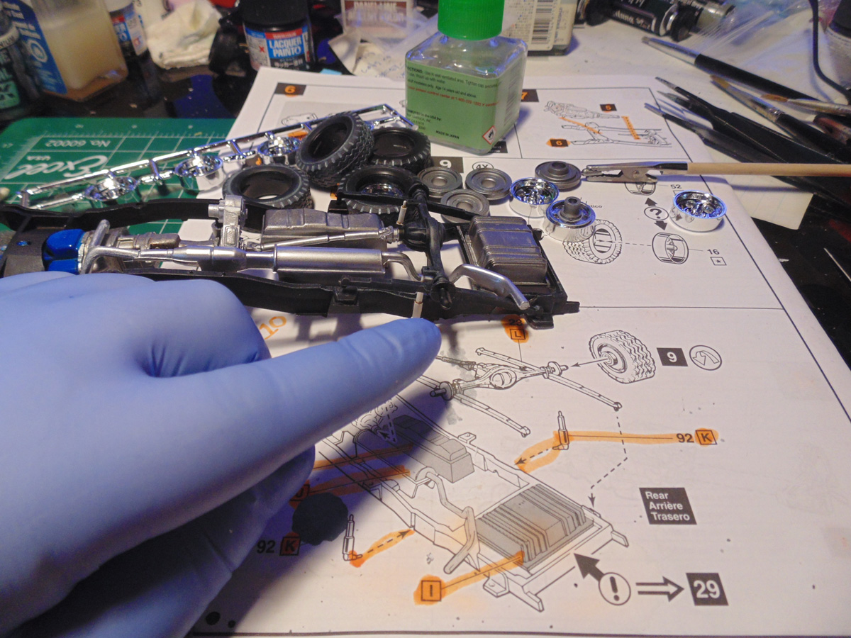 Blue rubber glove next to the frame section