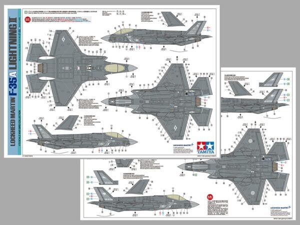 This model kit recreates the state-of-the-art F-35A Lightning II in 1/72 scale. It inherits many of the detailed features first seen in our 1/48 scale release. Thanks to extensive research, the A variant of the Lockheed Martin F-35 Lightning II is available to fans in either preferred scale. About the F-35A Fighter jets have continued to develop since they were first seen in late WWII, to the point where modern-day aircraft such as the F-35 Lightning II and F-22 Raptor are often called "fifth generation" fighters; qualities such as their highly advanced stealth characteristics and network connectivity set them apart from earlier fighters. Developed under the Joint Strike Fighter Program (JSF), the F-35 integrates multiple functions into its design and there are three types at the time of writing: the F-35A conventional take-off and landing (CTOL) aircraft, the F-35B short take-off, vertical landing (STOVL), and the F-35C, with its larger wing and tail; across these three variants, the F-35 can accomplish various missions without impacting upon its observability and exemplary maneuverability. Multiple sensors are at the heart of its advanced capabilities, and the wealth of data harvested is shared via multifunction advanced data link, helping provide the crew with outstanding information via a large cockpit display and the helmet-mounted display system. The F-35's maiden flight was in December 2006, and deployment with air arms in the U.S., Italy, Japan, and more is planned, as the aircraft appears set to take on a key role in the defense landscape in years to come. • 1/72 scale plastic model assembly kit. Wingspan: 148mm, fuselage length: 218mm. • Features refined molded depictions of radar absorbent material (RAM) sections on the surface. • This kit can be assembled with one choice of the three ordnance patterns – stealth mode, air-to-air mode, and beast mode. • Ordnance components can be attached to the weapons stations on the belly of the aircraft. • (Weapons bay door can only be attached closed.) • The fuselage with integrated wing has a realistic rendering of Blended Wing Body (BWB). • This kit also features realistic renderings of the following sections: - Y- shaped air intakes - Cockpit and landing gear bays - Engine nozzle (one-piece design) - Martin-Baker US16E ejection seat - RCS (radar cross section) enhancers affixed to top and bottom sections (two for each, four in total) during basic training exercises. - Boxes stored in nose landing gear bay. • Choose from open or closed canopy (not interchangeable after assembly). • Flaps are assembled in the up position. • Canopy and EOTS sensor fairing on nose undersurface are recreated in transparent plastic. • Includes a realistically recreated seated pilot figure with Helmet-Mounted Display (HMD) and ordnance components (AIM-9X Sidewinder x2 and GBU-12 Paveway II x4). • Comes with three marking options: • 34th FS, 388th FW, U.S. Air Force Air Combat Command, Hill AFB, Utah • 301st Fighter Squadron, 3rd Wing, Japan Air Self-Defense Force, Misawa Air Base 302nd Fighter Squadron, 3rd Wing, Japan Air Self-Defense Force, Misawa Air Base • Includes masking stickers for painting demarcation of canopy and EOTS sensor fairing components, and a full-color painting guide.