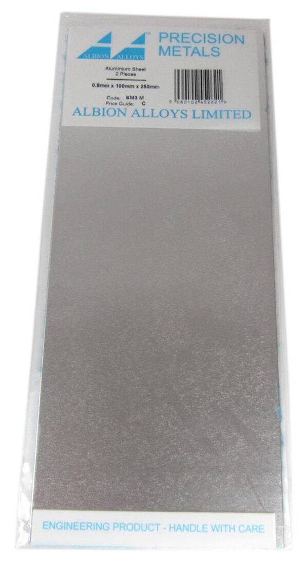 Albion Alloys SM3M 0.8mm Aluminum Sheet 100x250mm Pack of 2