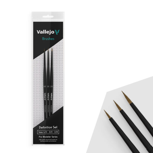Vallejo Definition Brush Set Natural Hair 4/0 3/0 2/0 Pro Model B01990