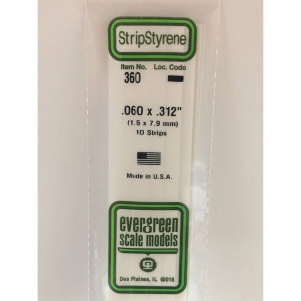 Evergreen 24 inch Long White Strips .060in x .312in Pack of 10 EVE 360