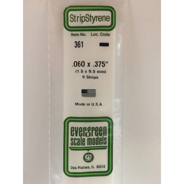 Evergreen 24 inch Long White Strips .060in x .375in Pack of 9 EVE 361
