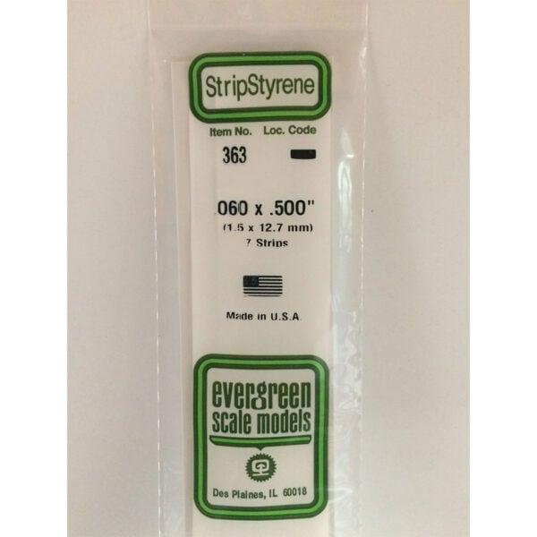Evergreen 24 inch Long White Strips .060in x .500in Pack of 7 EVE 363