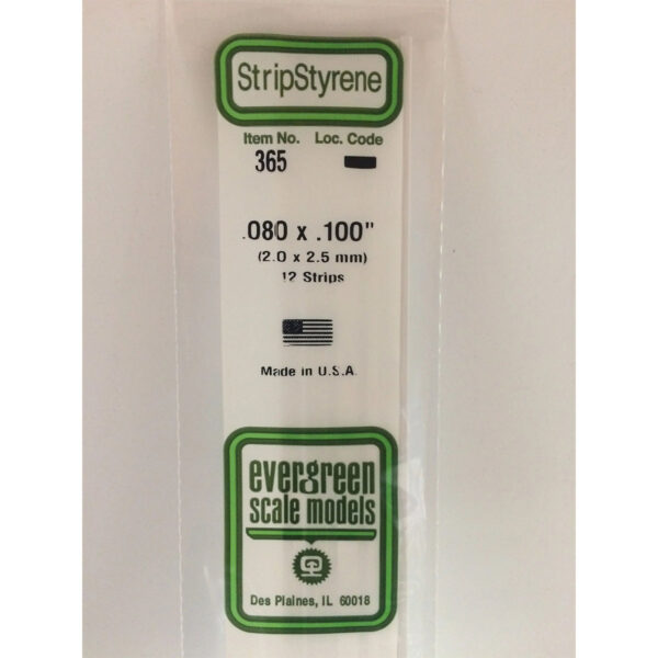 Evergreen 24 inch Long White Strips .080in x .100in Pack of 12 EVE 365
