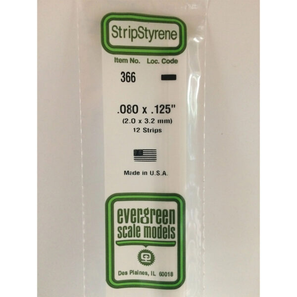 Evergreen 24 inch Long White Strips .080in x .125in Pack of 12 EVE 366