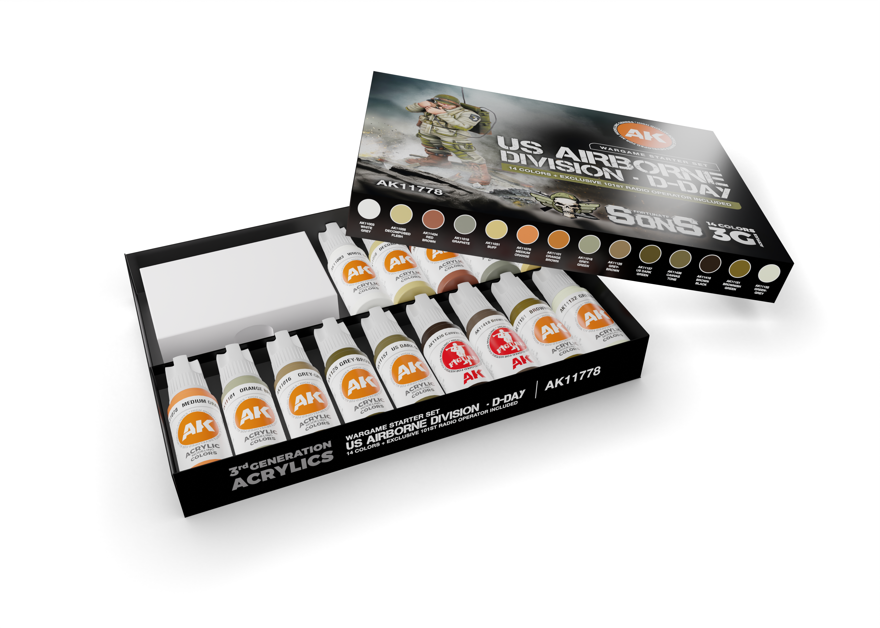 AK Interactive 3rd Generation US Airborne Division D-Day Military Miniature Starter Set of 14 Paint Set with 1 Figure AKI 11778