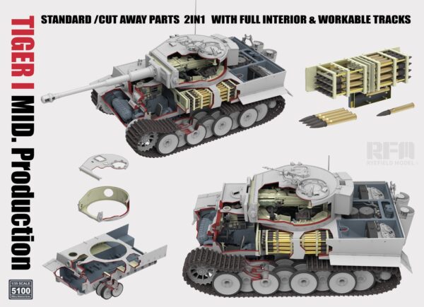 RyeField Model Tiger I Mid Production 2in1 Cutawya 1/35 Scale RM-5100