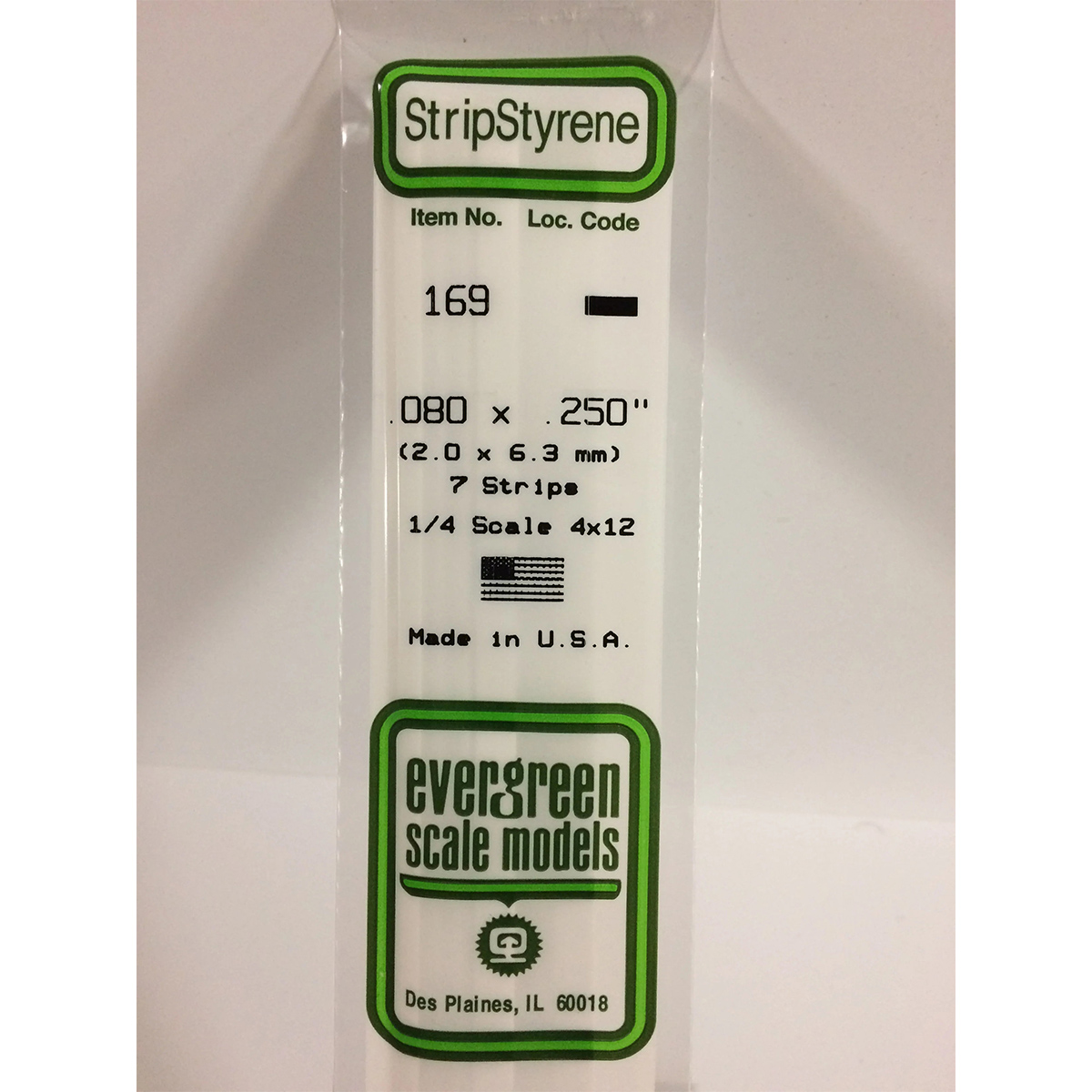 Evergreen .080 x .250 inch Opaque White Polystyrene Strip Bulk Pack of 35 EVE 5169