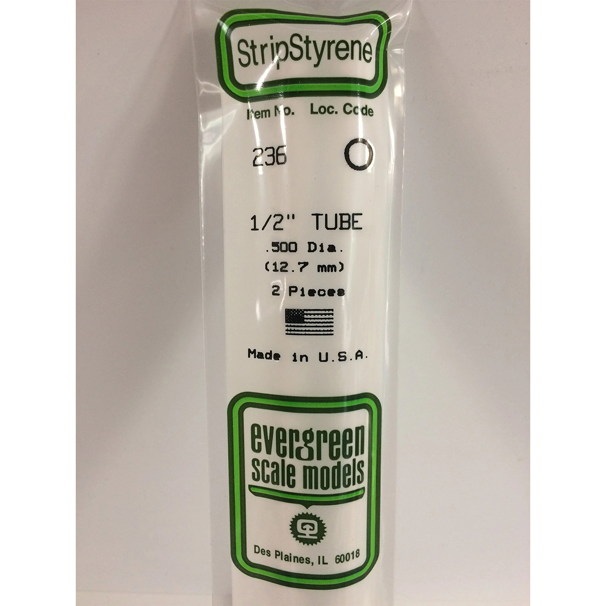 Evergreen Tube .500 inch Opaque White Polystyrene Bulk Pack of 10 EVE 5236
