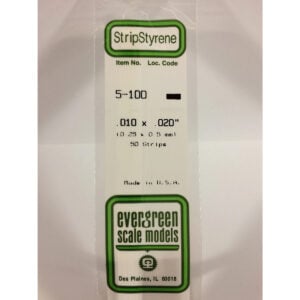 Evergreen .010 x .020 inch Opaque White Polystyrene Strip Bulk Pack of 50 EVE 5100