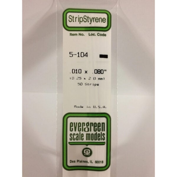 Evergreen .010 x .080 inch Opaque White Polystyrene Strip Bulk Pack of 50 EVE 5104
