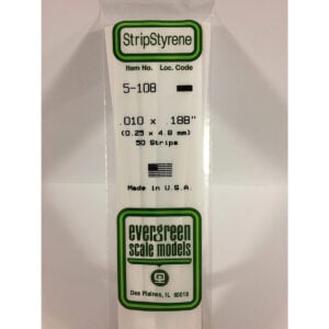 Evergreen .010 x .188 inch Opaque White Polystyrene Strip Bulk Pack of 50 EVE 5108
