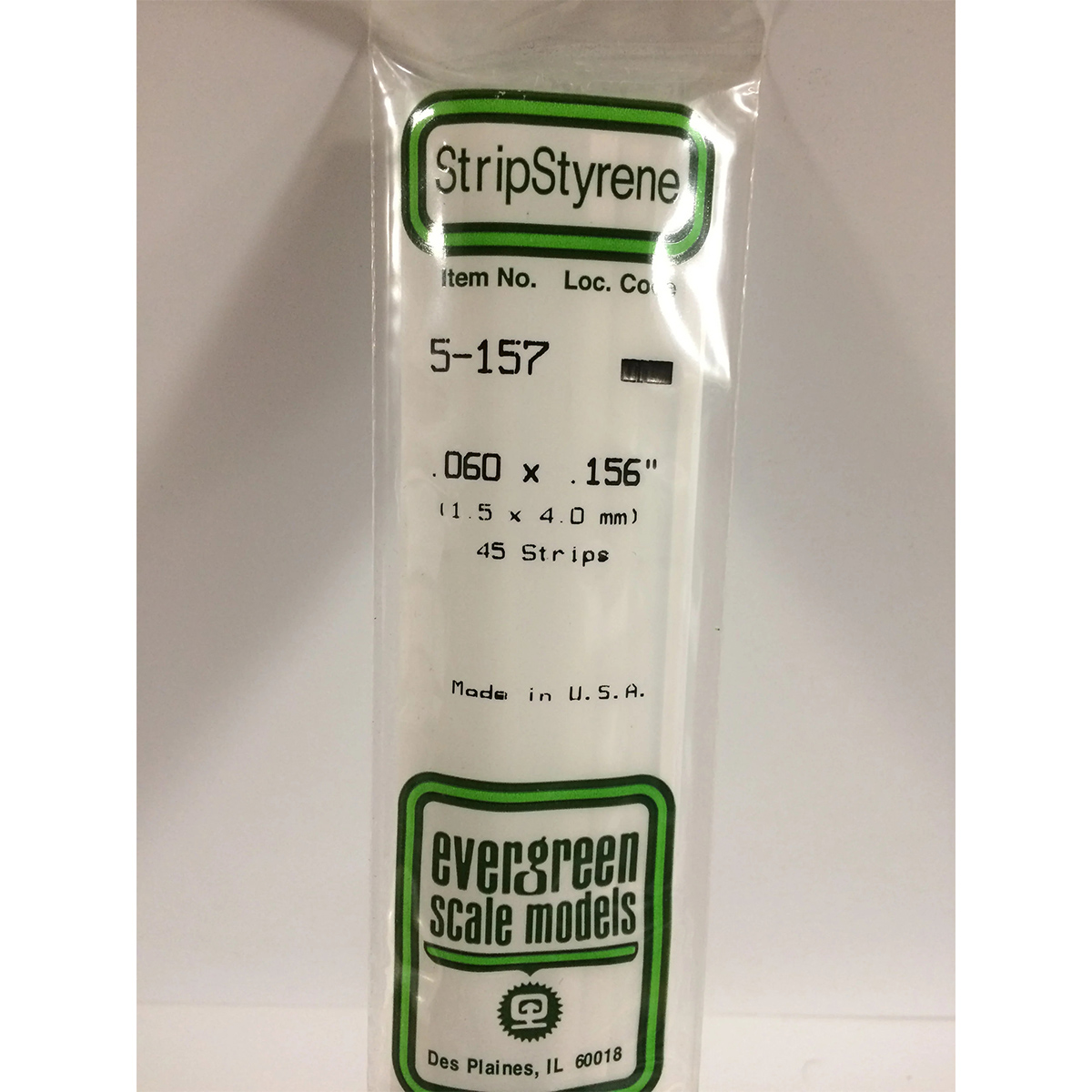 Evergreen .060 x .156 inch Opaque White Polystyrene Strip Bulk Pack of 45 EVE 5157
