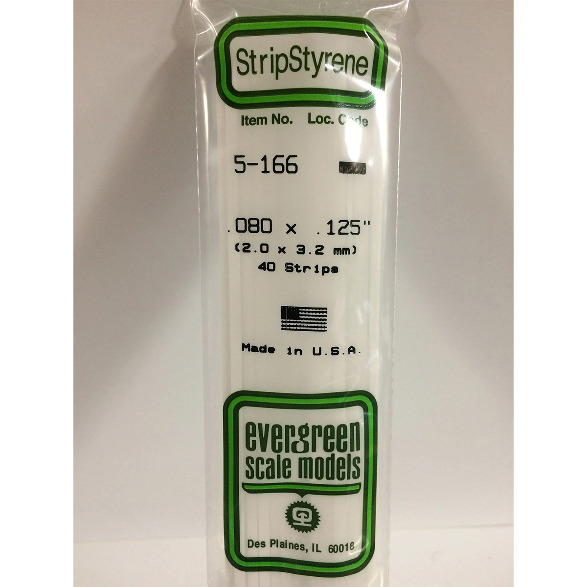 Evergreen .080 x .125 inch Opaque White Polystyrene Strip Bulk Pack of 40 EVE 5166