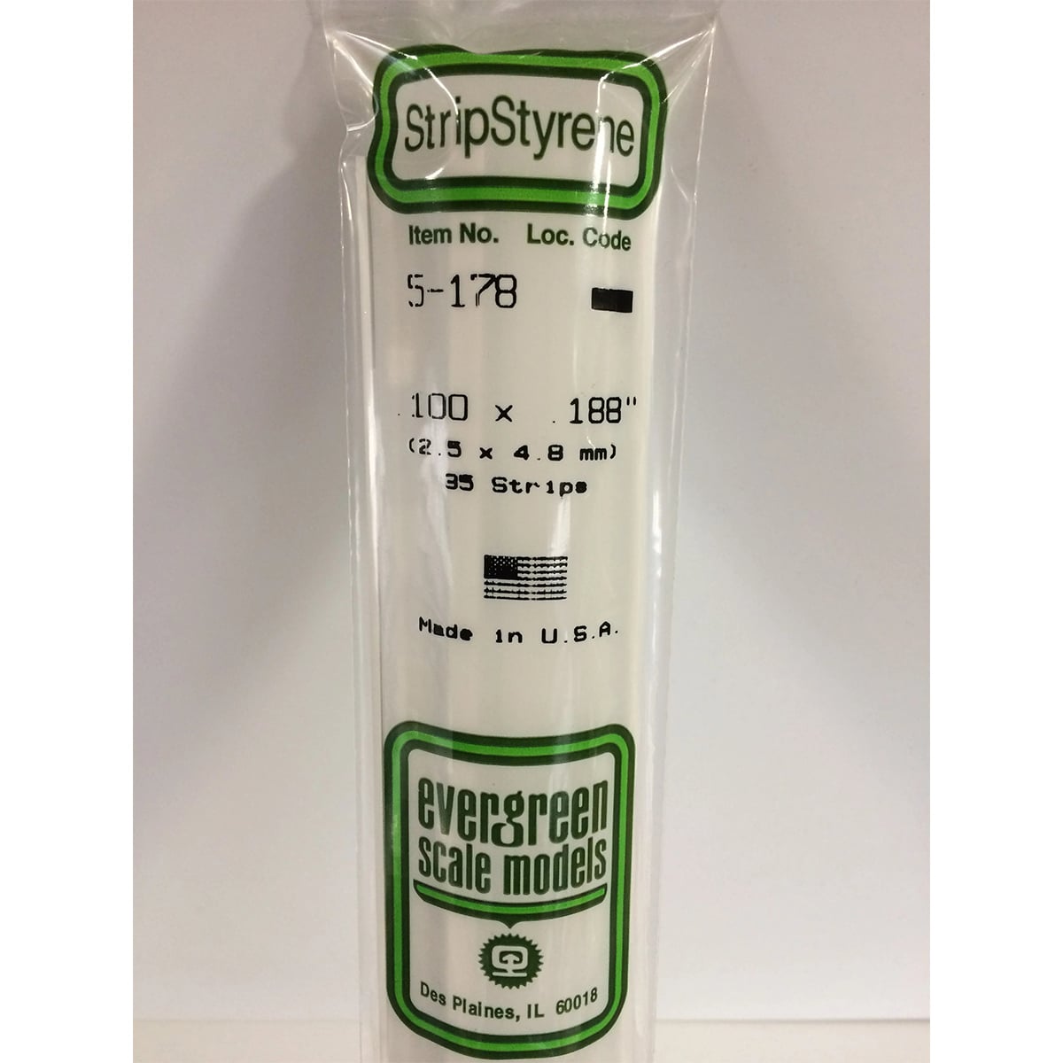 Evergreen .100 x .188 inch Opaque White Polystyrene Strip Bulk Pack of 35 EVE 5178