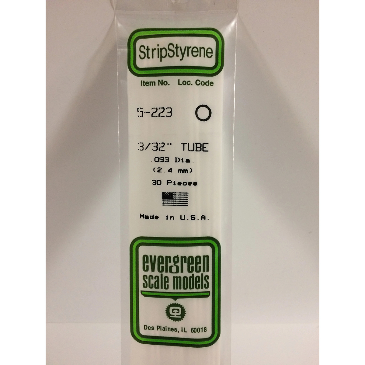 Evergreen 3/32 .093 inch Diameter Opaque White Polystyrene Tube Bulk Pack of 30 EVE 5223