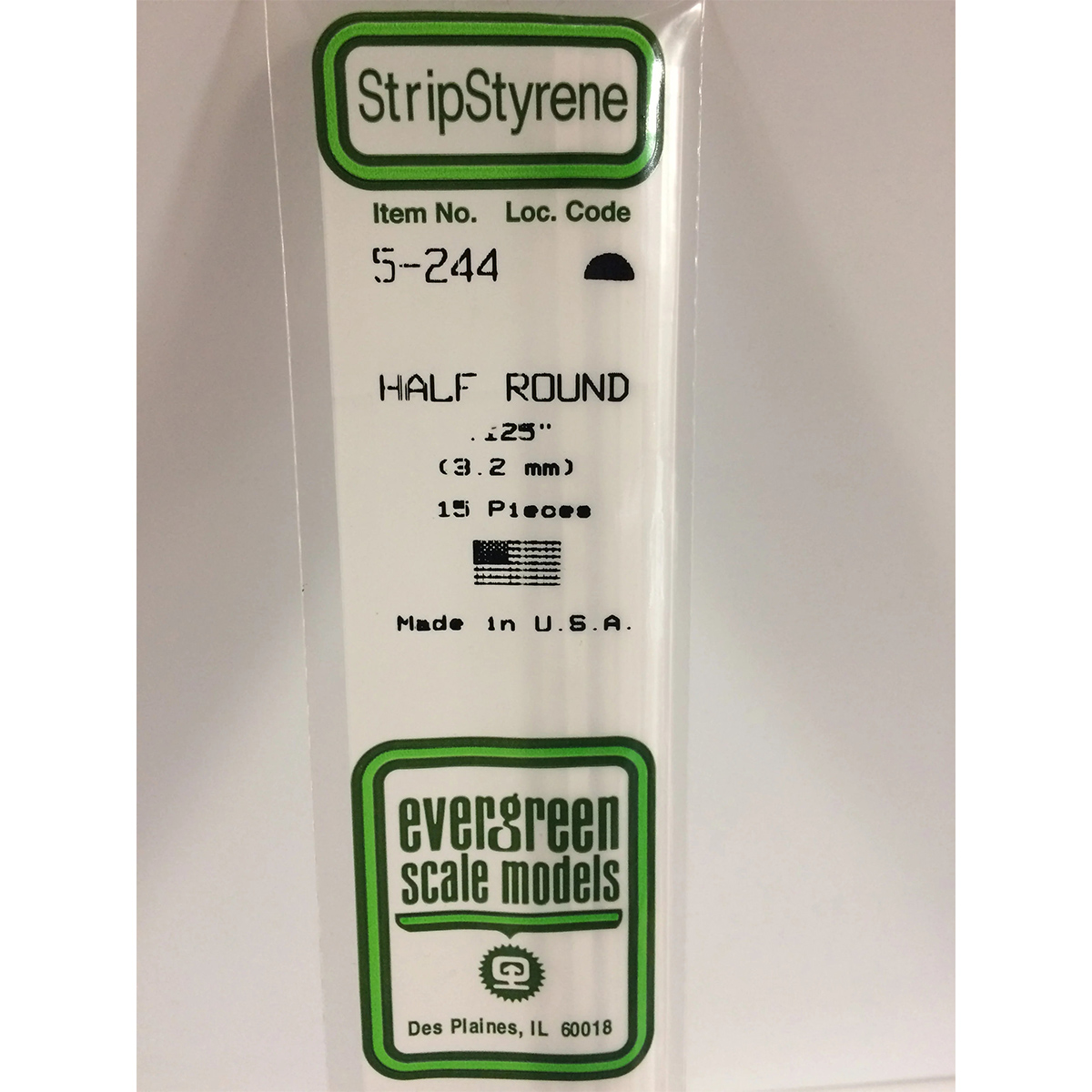 Evergreen 0.125 inch Diameter Opaque White Polystyrene Half Round Tube Bulk Pack of 15 EVE 5244
