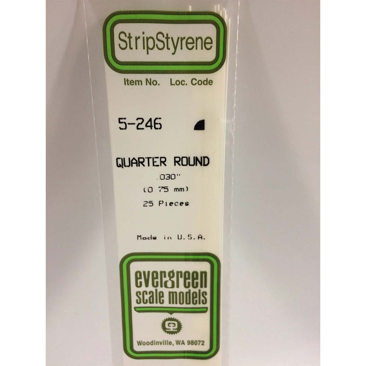 Evergreen Quarter Round .030 Opaque White Polystyrene Bulk Pack of 25 EVE 5246