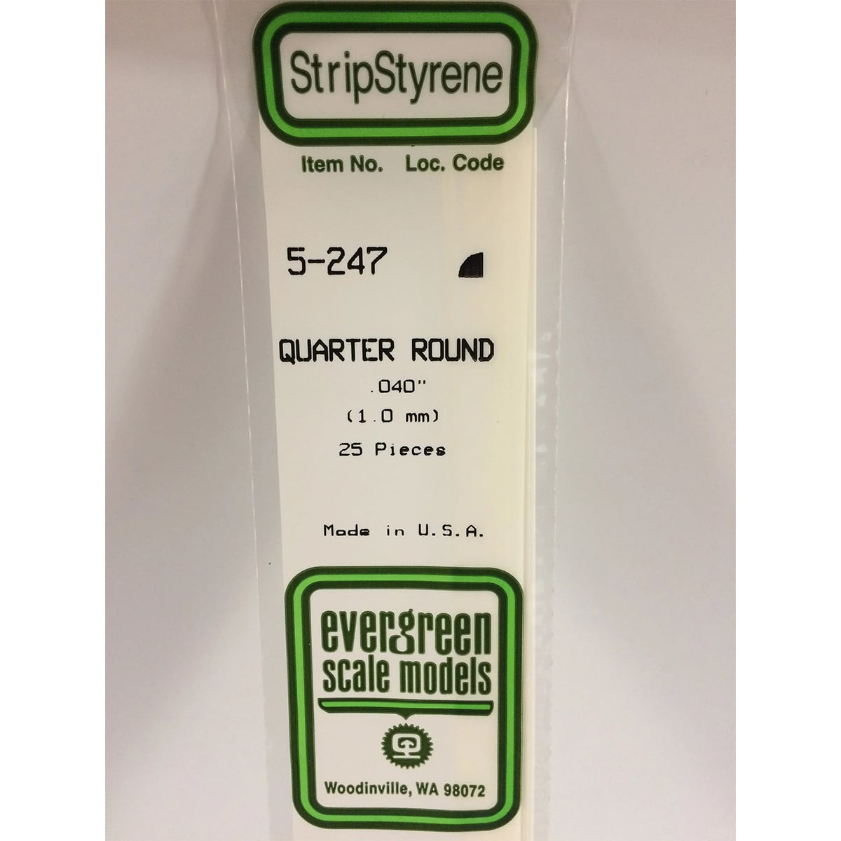 Evergreen Quarter Round .040 Opaque White Polystyrene Bulk Pack of 25 EVE 5247