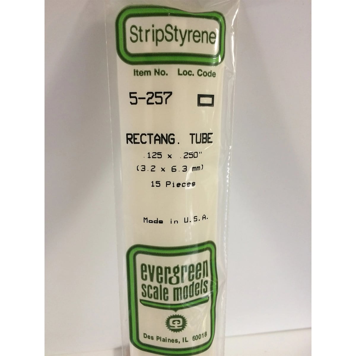 Evergreen Rectangular Tube .125 x .250 inch Opaque White Polystyrene Bulk Pack of 15 EVE 5257