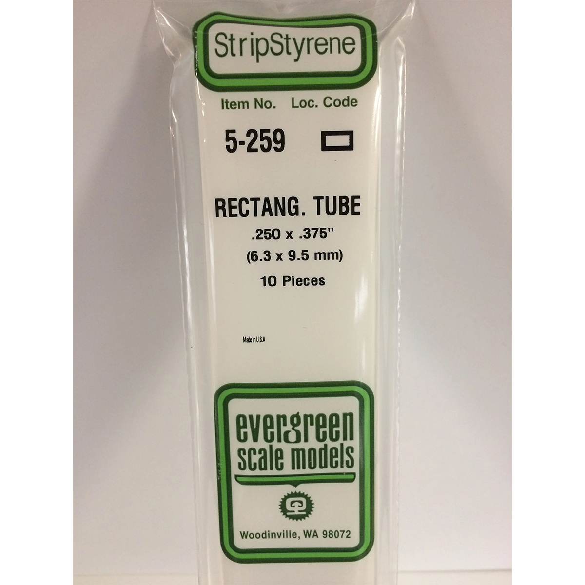 Evergreen Rectangular Tube .250 x .375 inch Opaque White Polystyrene Bulk Pack of 10 EVE 5259